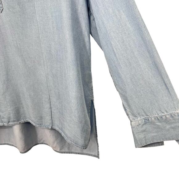 Soft Surroundings LARGE Blue Denim Chambray Long Sleeve Blouse Shirt Top Mature - Picture 6 of 8